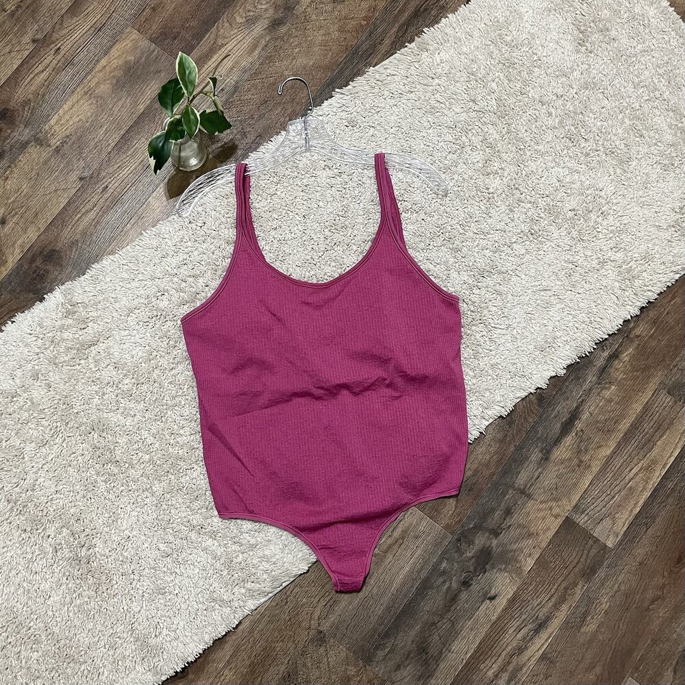 Lululemon Size 14 Pink Lychee Ribbed Ebb To Street Thong Bodysuit